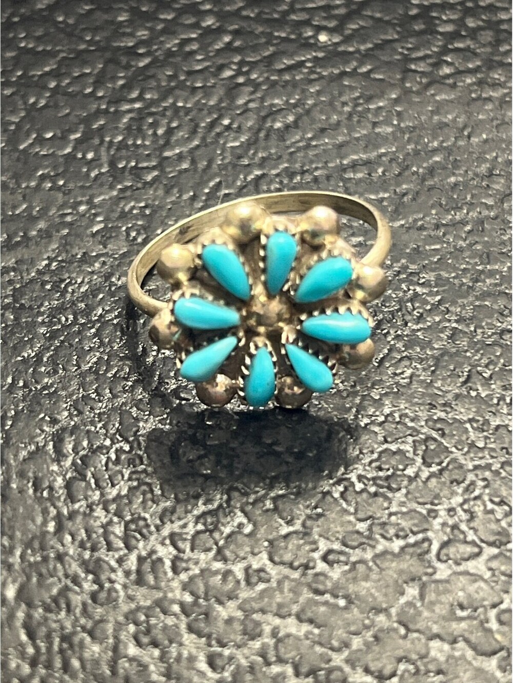 Zuni handmade sterling silver turquoise ring size 6.5